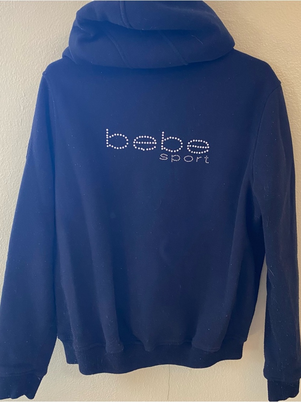 XL bebe Black Sherpa-Lined Zip Hoodie with White Drawstrings - Picture 4 of 7